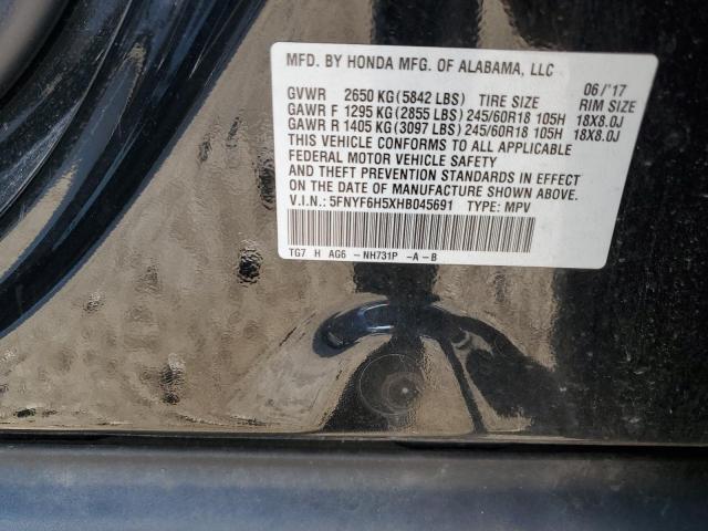 5FNYF6H5XHB045691 - 2017 HONDA PILOT EXL BLACK photo 13