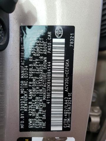 4T1BE32K84U884144 - 2004 TOYOTA CAMRY LE 米色 照片 12
