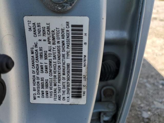 2HGFB2F56CH563980 - 2012 HONDA CIVIC LX BLUE photo 12