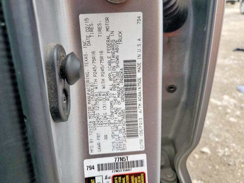 5TFJU4GN4FX078895 - 2015 TOYOTA TACOMA DOUBLE CAB PRERUNNER SILVER photo 13