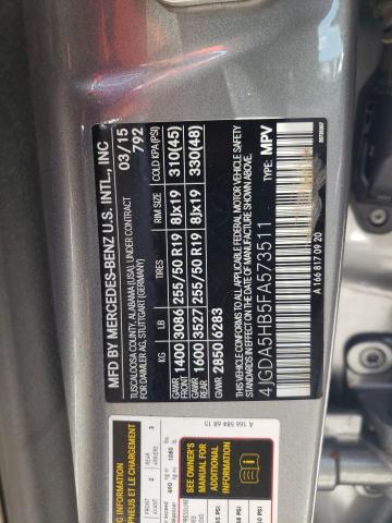 4JGDA5HB5FA573511 - 2015 MERCEDES-BENZ ML 350 4MATIC GRAY photo 10