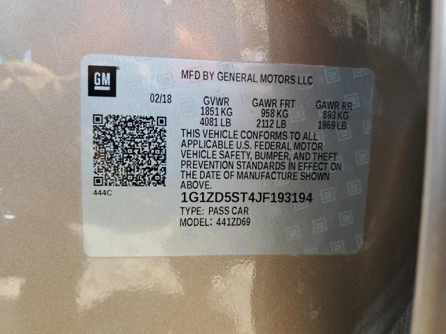 1G1ZD5ST4JF193194 - 2018 CHEVROLET MALIBU LT 棕色 照片 12