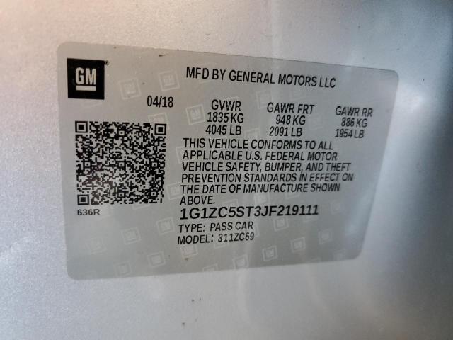 1G1ZC5ST3JF219111 - 2018 CHEVROLET MALIBU LS SILVER photo 12