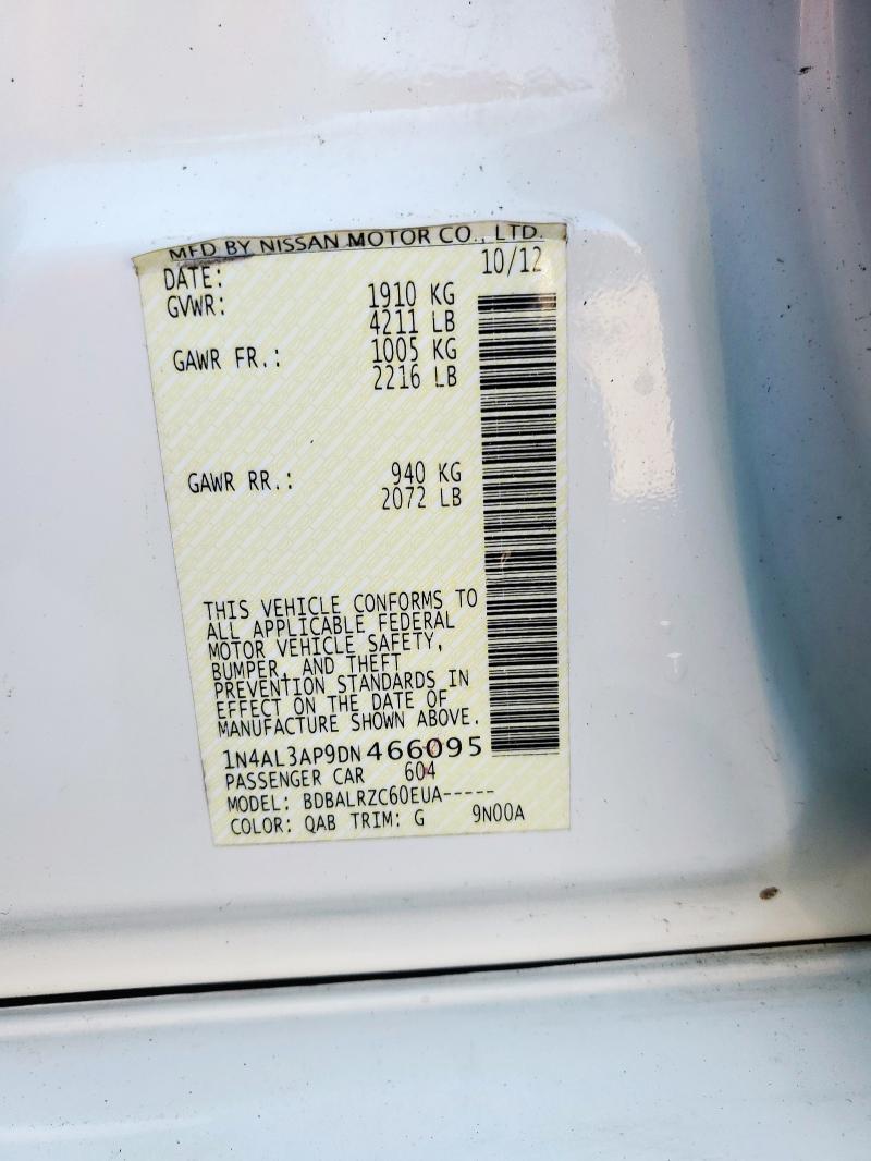 1N4AL3AP9DN466095 - 2013 NISSAN ALTIMA 2.5 WHITE photo 12