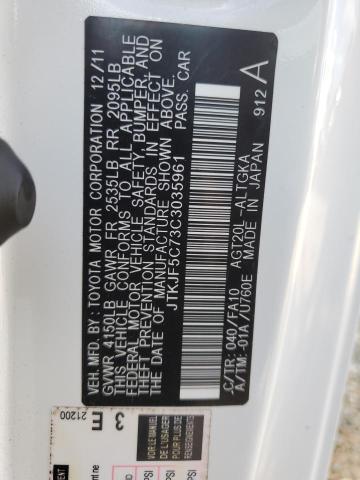 JTKJF5C73C3035961 - 2012 TOYOTA SCION TC 白色 照片 12