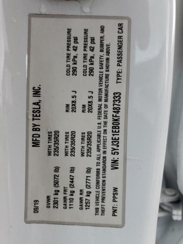 5YJ3E1EB0KF487333 - 2019 TESLA MODEL 3 Ağ foto 12