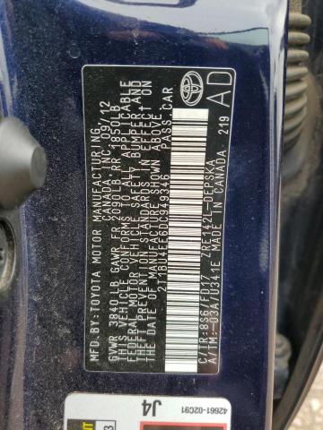 2T1BU4EE6DC949346 - 2013 TOYOTA COROLLA BASE Mavi foto 12