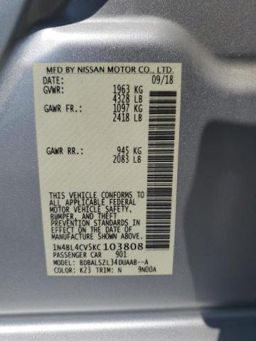 1N4BL4CV5KC103808 - 2019 NISSAN ALTIMA SR SILVER photo 13