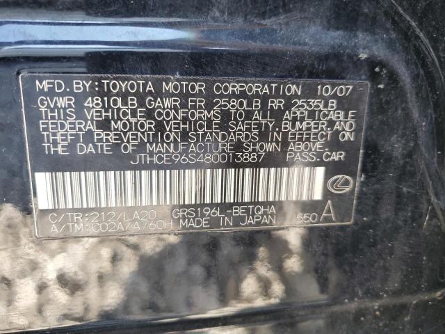 JTHCE96S480013887 - 2008 LEXUS GS 350 BLACK photo 12