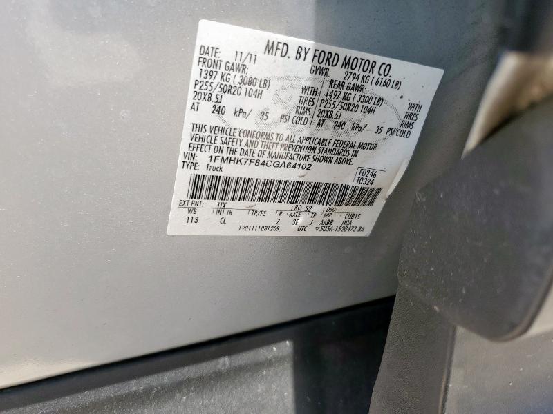 1FMHK7F84CGA64102 - 2012 FORD EXPLORER LIMITED SILVER photo 14