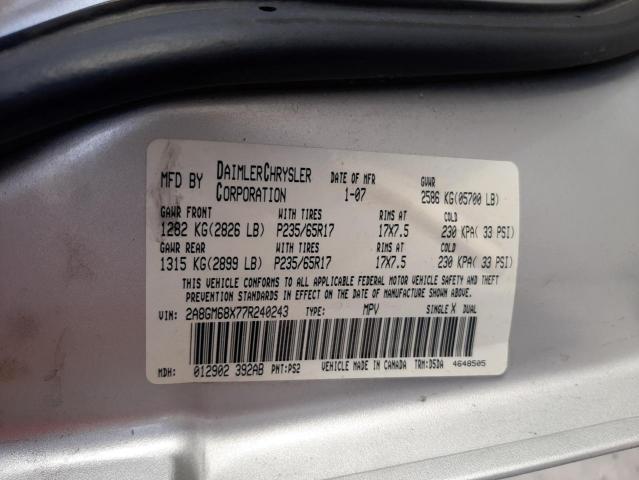 2A8GM68X77R240243 - 2007 CHRYSLER PACIFICA TOURING SILVER photo 13