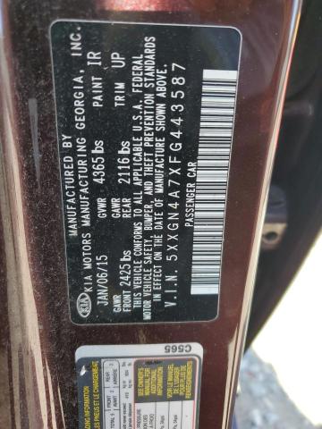 5XXGN4A7XFG443587 - 2015 KIA OPTIMA EX MAROON photo 12