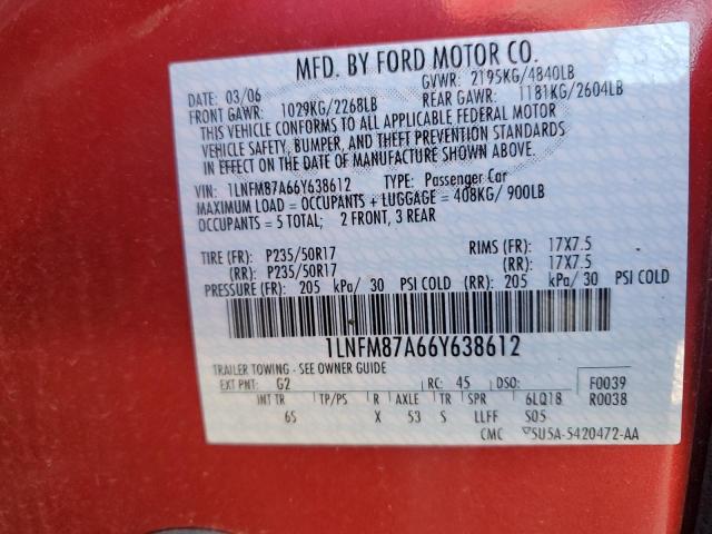 1LNFM87A66Y638612 - 2006 LINCOLN LS RED photo 12