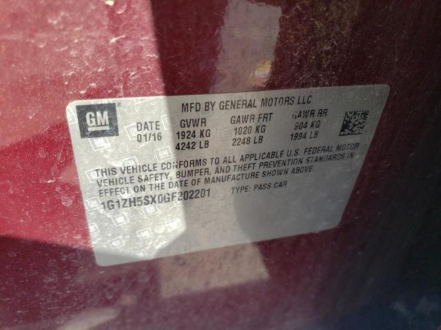 1G1ZH5SX0GF202201 - 2016 CHEVROLET MALIBU PREMIER MAROON photo 12