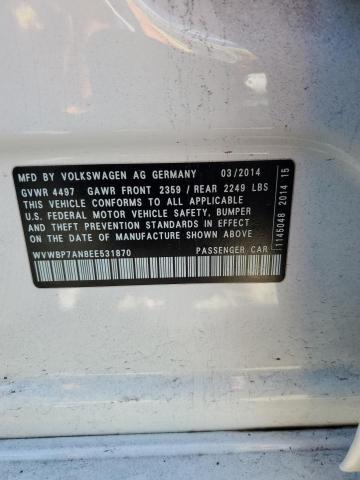WVWBP7AN8EE531870 - 2014 VOLKSWAGEN CC SPORT Ақ фото 12