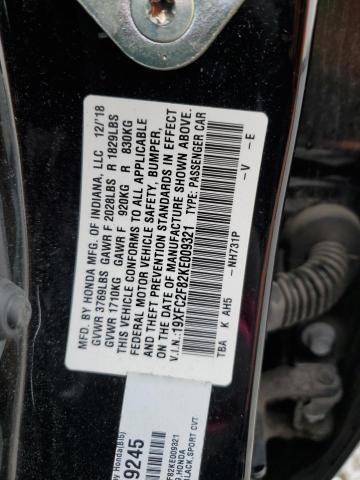 19XFC2F82KE009321 - 2019 HONDA CIVIC SPORT შავი ფოტო 12