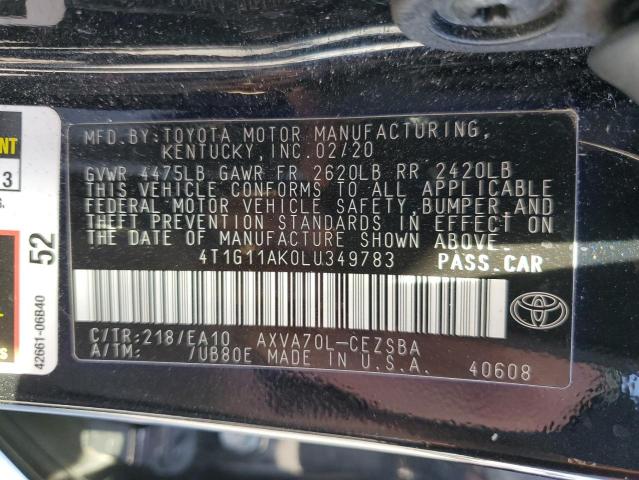 4T1G11AK0LU349783 - 2020 TOYOTA CAMRY SE BLACK photo 13