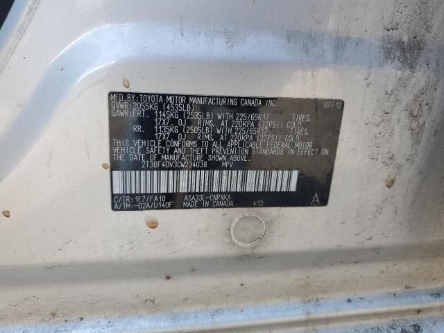 2T3BF4DV3CW234038 - 2012 TOYOTA RAV4 SILVER photo 12