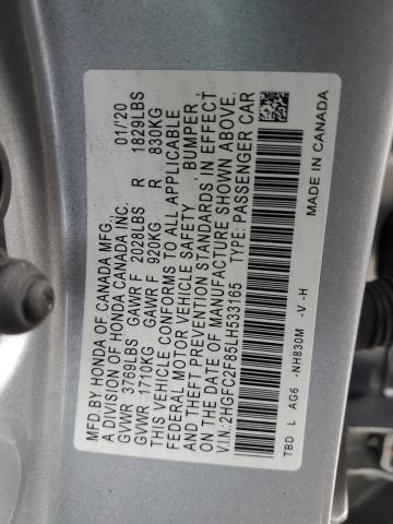 2HGFC2F85LH533165 - 2020 HONDA CIVIC SPORT 银色 照片 12