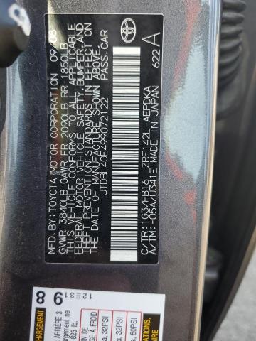 JTDBL40E499072122 - 2009 TOYOTA COROLLA BASE GRAY photo 12