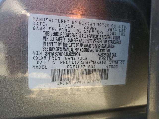 3N1AB7AP4JL622904 - 2018 NISSAN SENTRA S GRAY photo 12