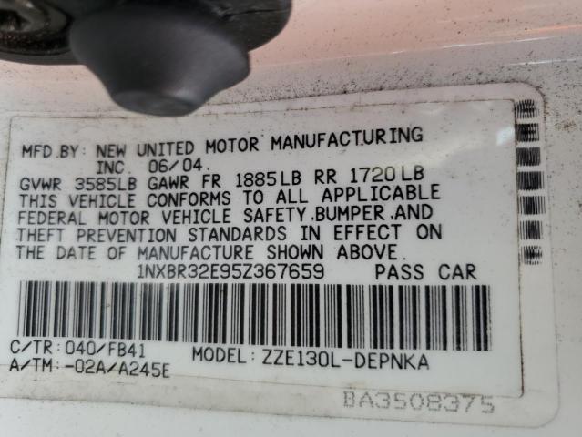 1NXBR32E95Z367659 - 2005 TOYOTA COROLLA CE WHITE photo 12