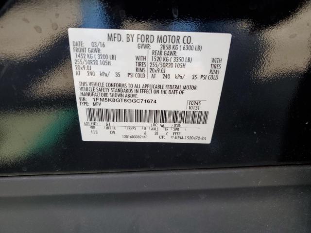 1FM5K8GT8GGC71674 - 2016 FORD EXPLORER SPORT Noir photo 13