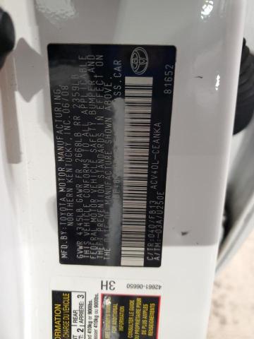 4T4BE46K59R082518 - 2009 TOYOTA CAMRY BASE WHITE photo 12