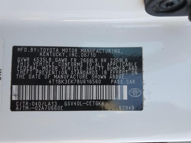 4T1BK3EK7BU616560 - 2011 TOYOTA CAMRY SE 白色 照片 12