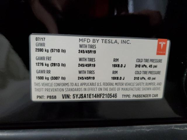 5YJSA1E14HF210546 - 2017 TESLA MODEL S BLACK photo 12