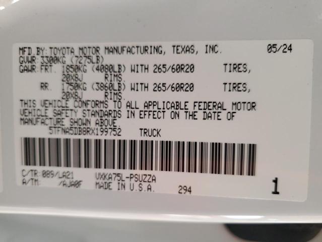 5TFNA5DB8RX199752 - 2024 TOYOTA TUNDRA CREWMAX PLATINUM Ақ фото 12