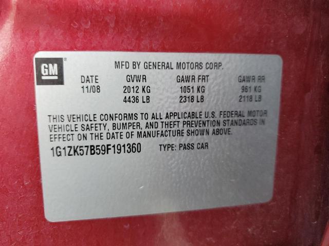 1G1ZK57B59F191360 - 2009 CHEVROLET MALIBU LTZ RED photo 12