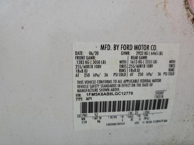 1FM5K8AB8LGC12778 - 2020 FORD EXPLORER POLICE INTERCEPTOR WHITE photo 13