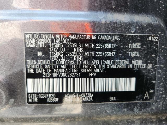 2T3F1RFV0NC262734 - 2022 TOYOTA RAV4 LE GRAY photo 13