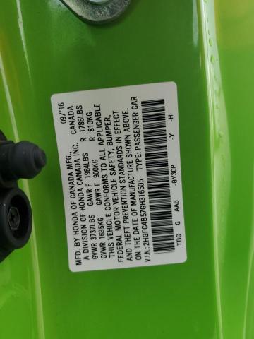 2HGFC4B57GH316505 - 2016 HONDA CIVIC LX GREEN photo 12