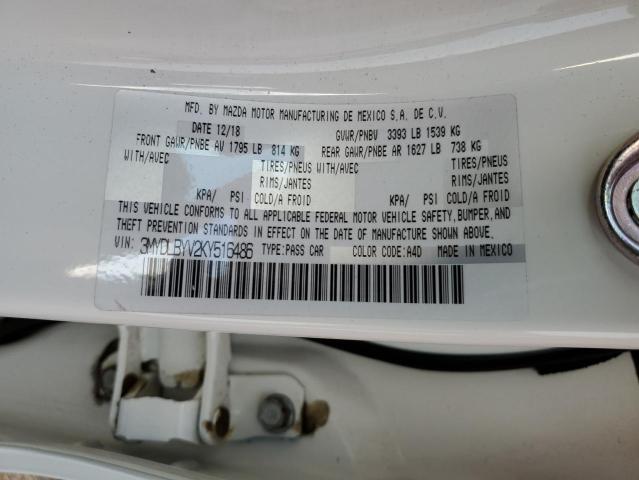 3MYDLBYV2KY516486 - 2019 TOYOTA YARIS L WHITE photo 12