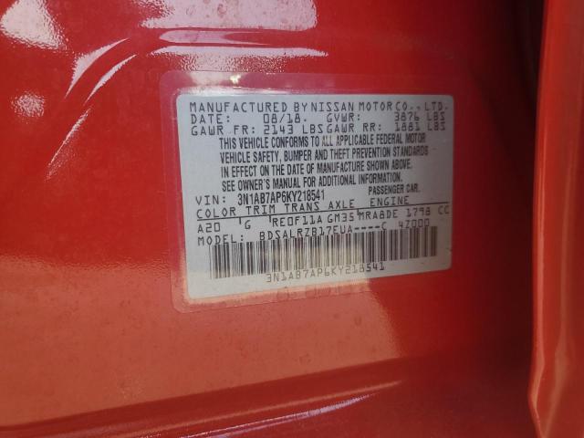 3N1AB7AP6KY218541 - 2019 NISSAN SENTRA S RED photo 12