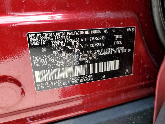 2T3C1RFV7LC077953 - 2020 TOYOTA RAV4 XLE PREMIUM RED photo 12