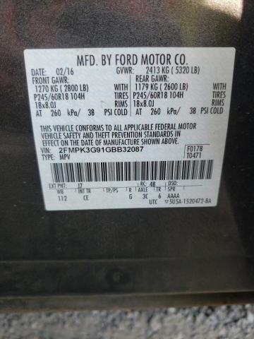 2FMPK3G91GBB32087 - 2016 FORD EDGE SE CHARCOAL photo 13