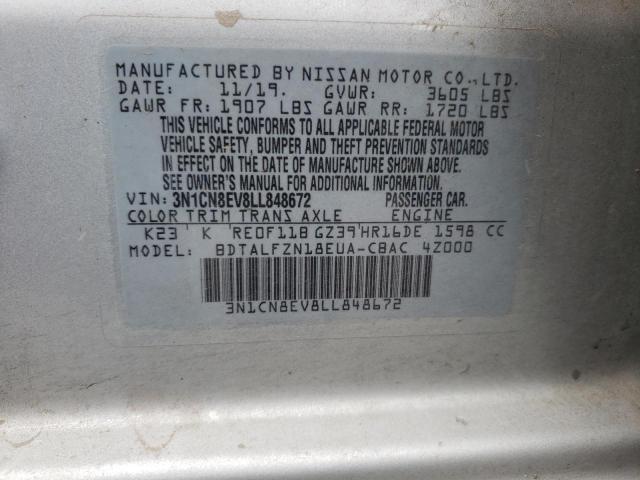 3N1CN8EV8LL848672 - 2020 NISSAN VERSA SV SILVER photo 12