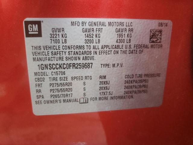 1GNSCCKC0FR259687 - 2015 CHEVROLET TAHOE C1500 LTZ RED photo 13