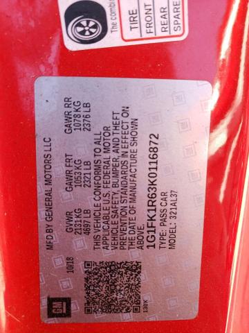 1G1FK1R63K0116872 - 2019 CHEVROLET CAMARO ZL1 RED photo 13