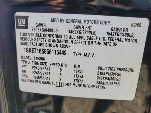 1GKET16S866115449 - 2006 GMC ENVOY XL BLACK photo 12