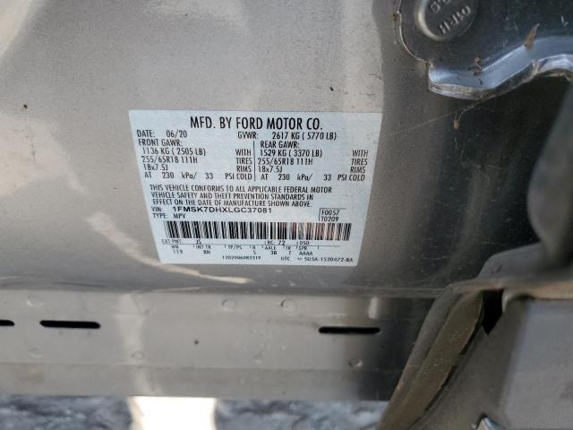 1FMSK7DHXLGC37081 - 2020 FORD EXPLORER XLT SILVER photo 14