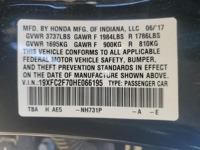 19XFC2F70HE066195 - 2017 HONDA CIVIC EX BLACK photo 12