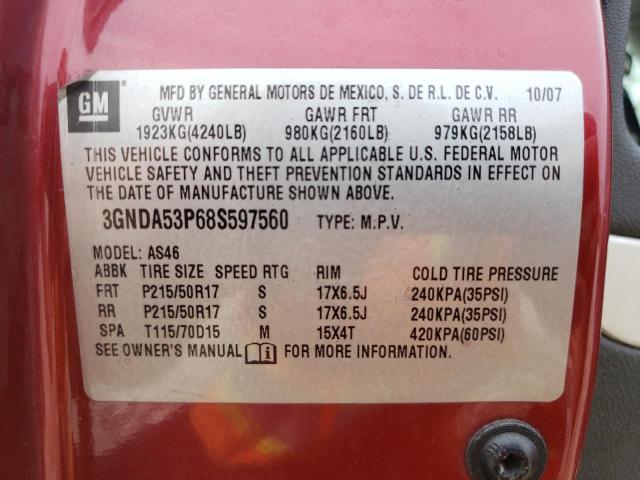 3GNDA53P68S597560 - 2008 CHEVROLET HHR LT RED photo 12