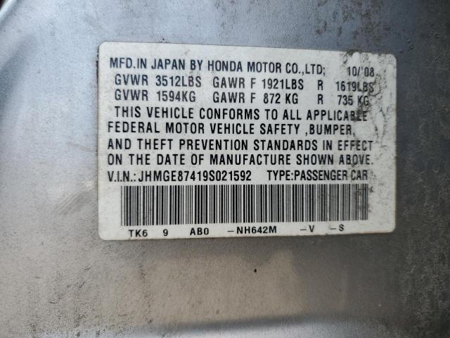 JHMGE87419S021592 - 2009 HONDA FIT SPORT SILVER photo 12