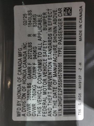 2HGFE2F55SH578086 - 2025 HONDA CIVIC SPORT 灰色 照片 13