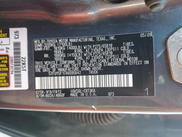 5TFUY5F17AX095642 - 2010 TOYT TUNDRA DOUBLE CAB SR5 GRAY photo 13