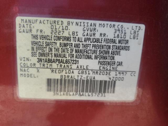 3N1AB6AP8AL657231 - 2010 NISSAN SENTRA 2.0 RED photo 12